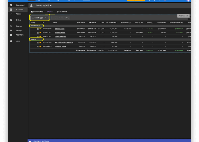 Attribute views in AssetView