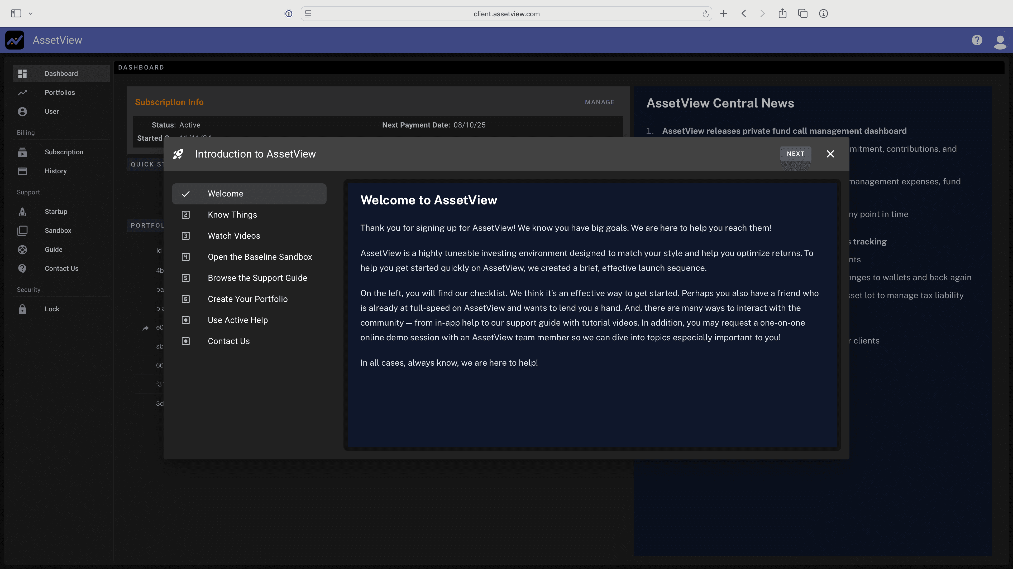 AssetView Central Startup